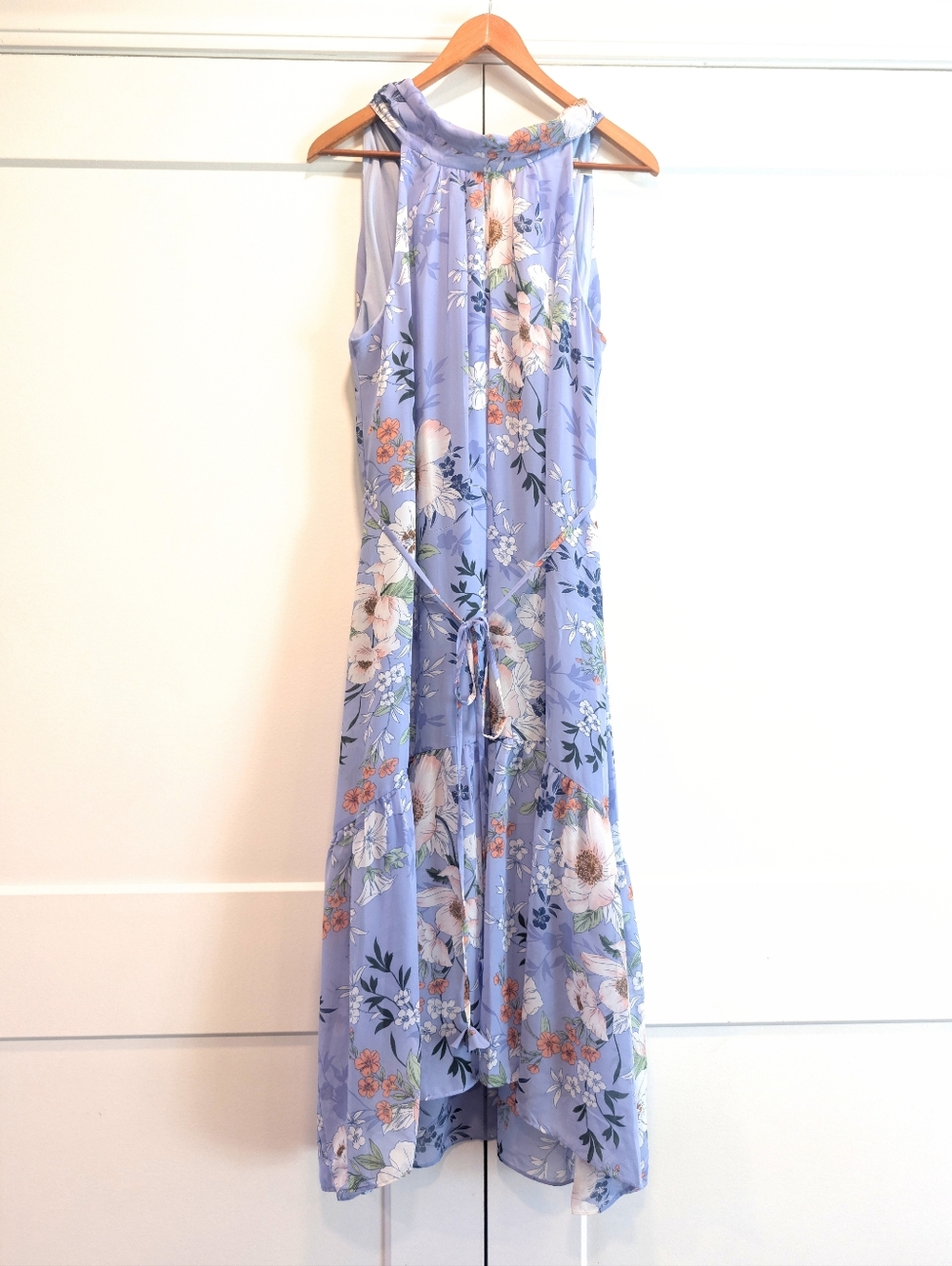 Eliza J Floral Maxi Lavender Floral Fit & Flare Halter Chiffon Dress Size 14 - Picture 1 of 12